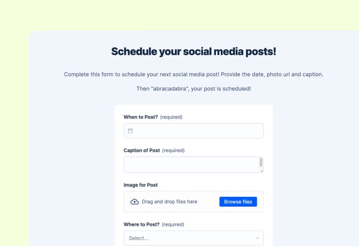 form to schedule social media posts