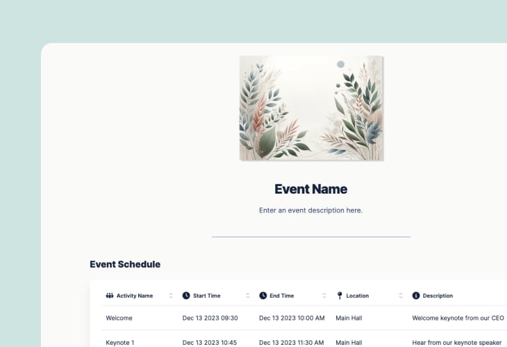 Event schedule page