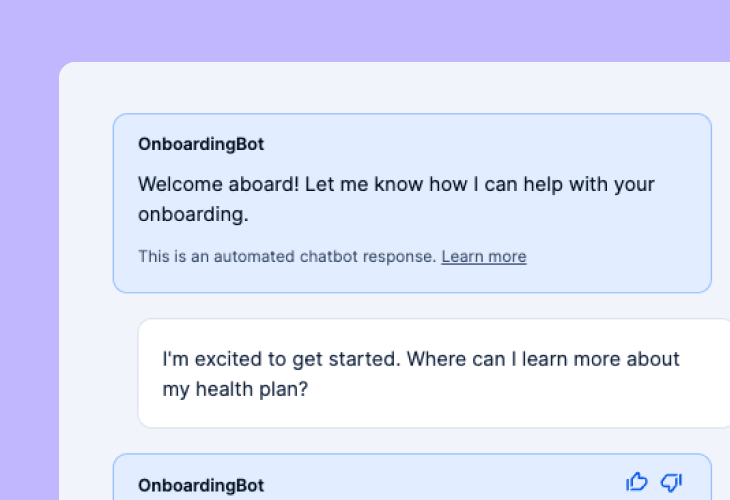 chat window with an onboarding bot