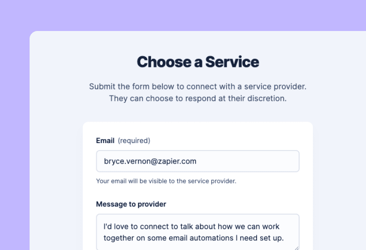 A form to choose a service